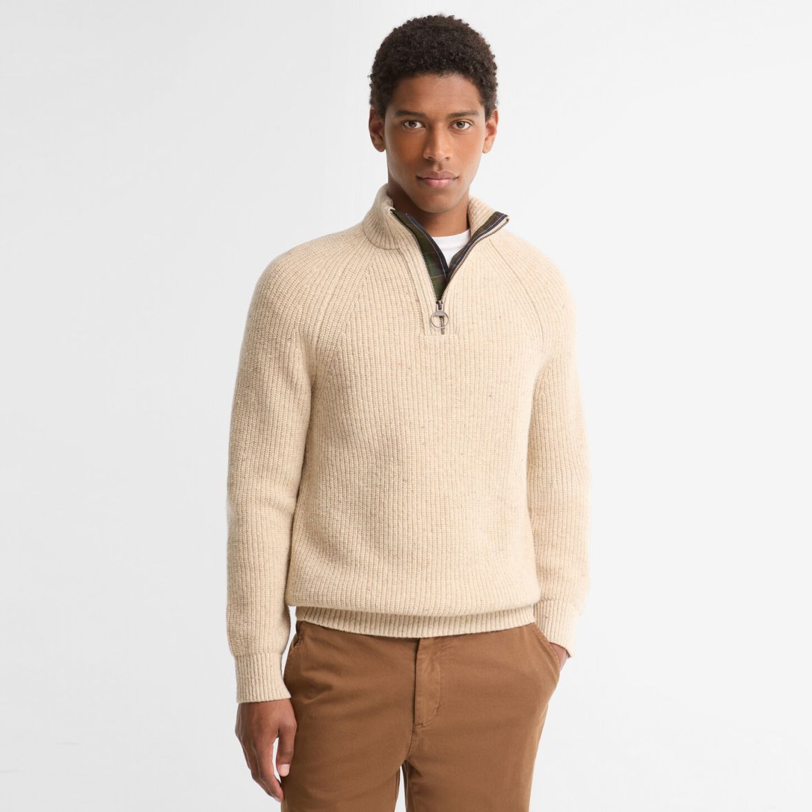 Barbour Essentials Fleck Half Zip Sweater Beige