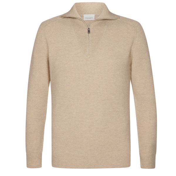 Profuomo Wool Half Zip Sweater Beige