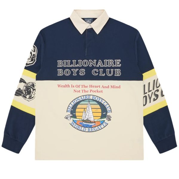 Billionaire Boys Club World Regatta Oversized Rugby Shirt Off White/Blauw