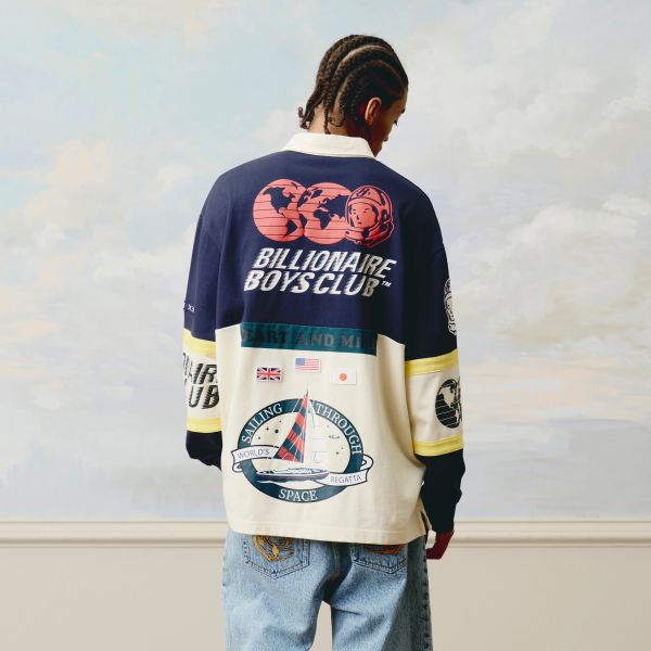 Billionaire Boys Club World Regatta Oversized Rugby Shirt Off White/Blauw