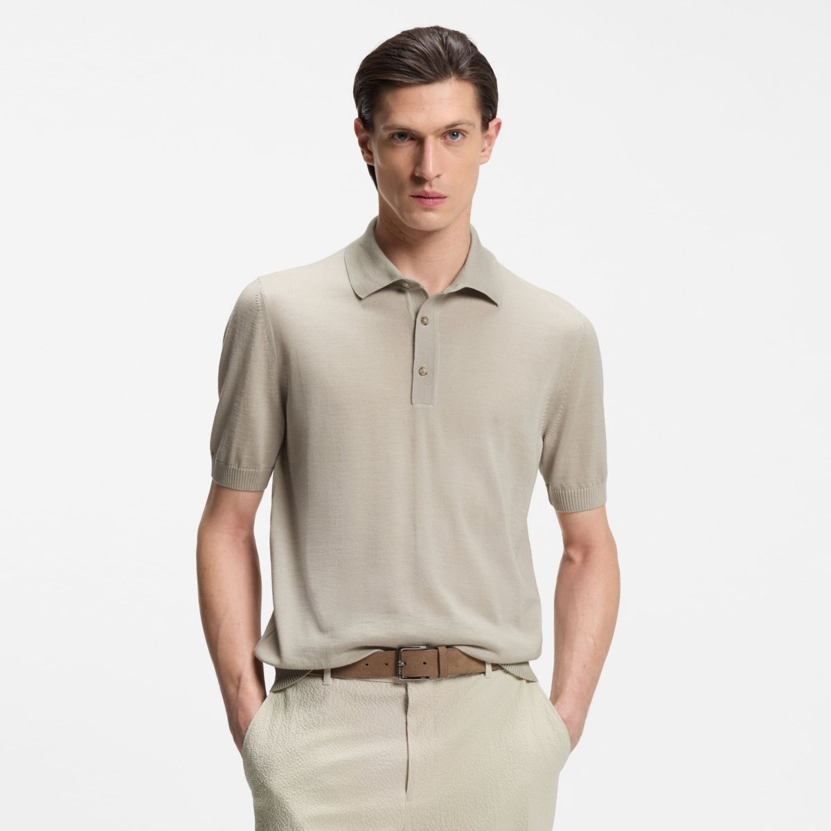 Boss Nolano Knitted Polo Beige