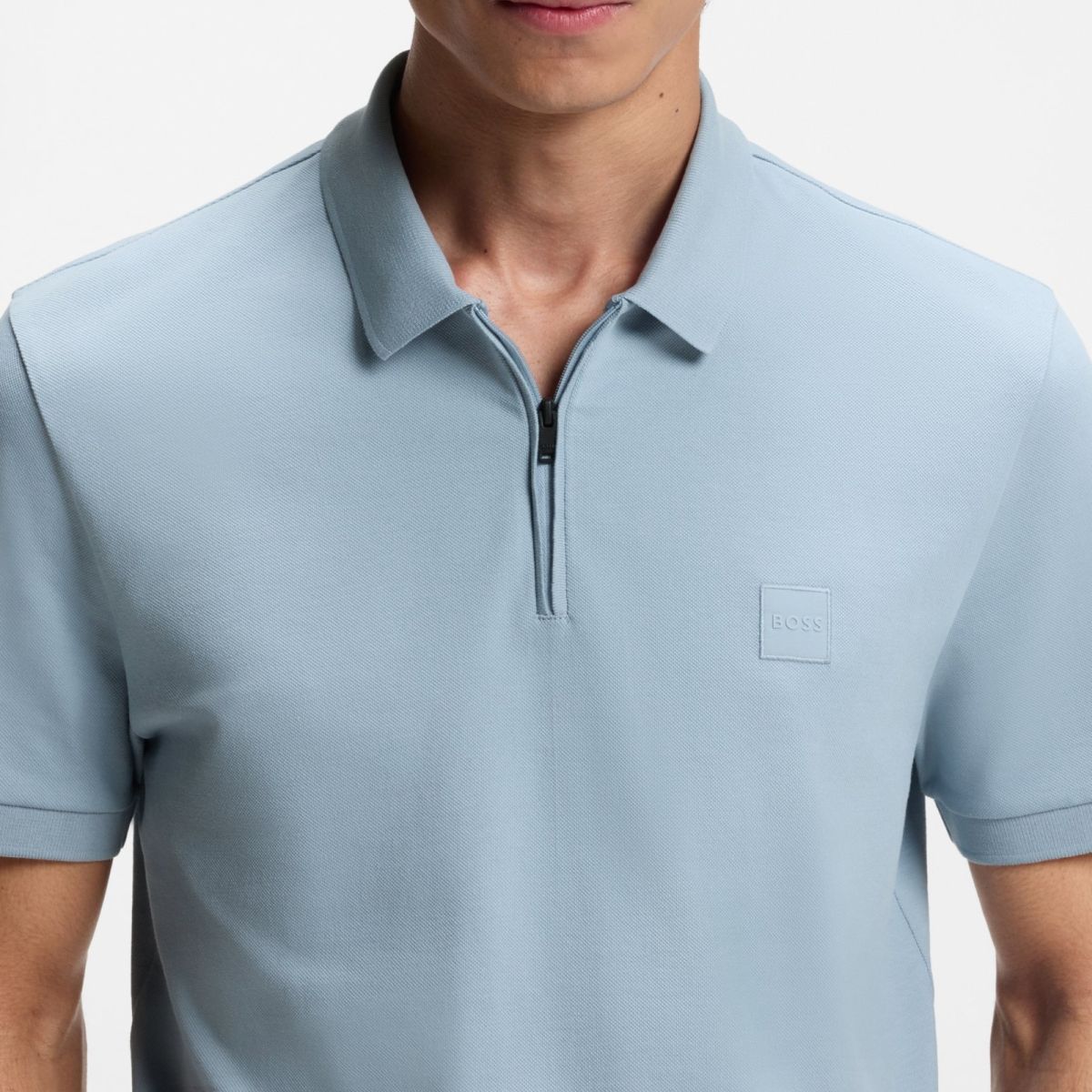 Boss Passerzip Polo Licht Blauw