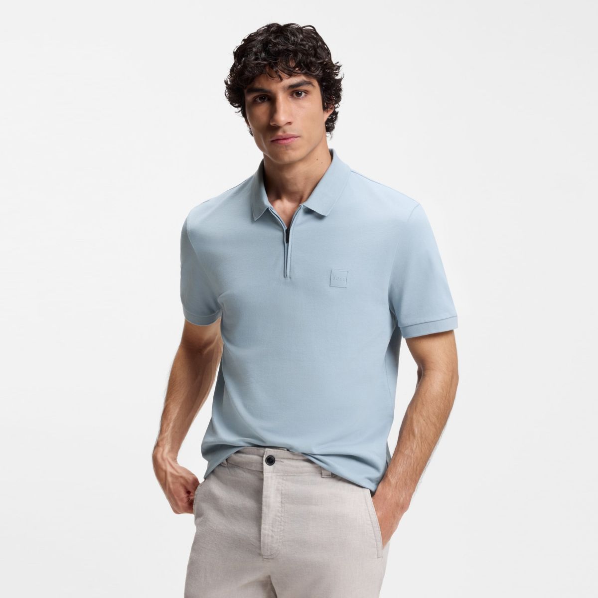 Boss Passerzip Polo Licht Blauw
