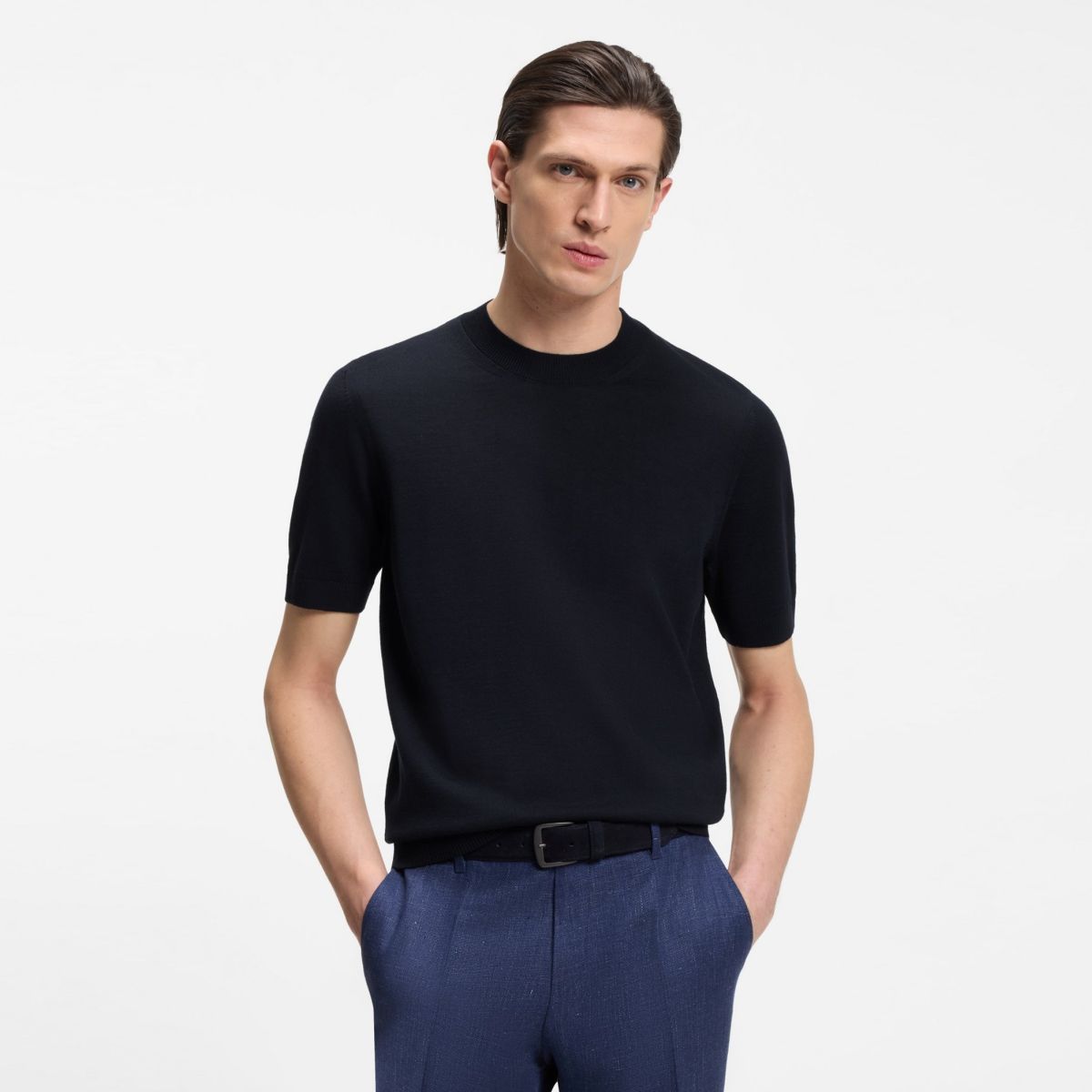 Boss Umauro Knitted T-shirt Navy