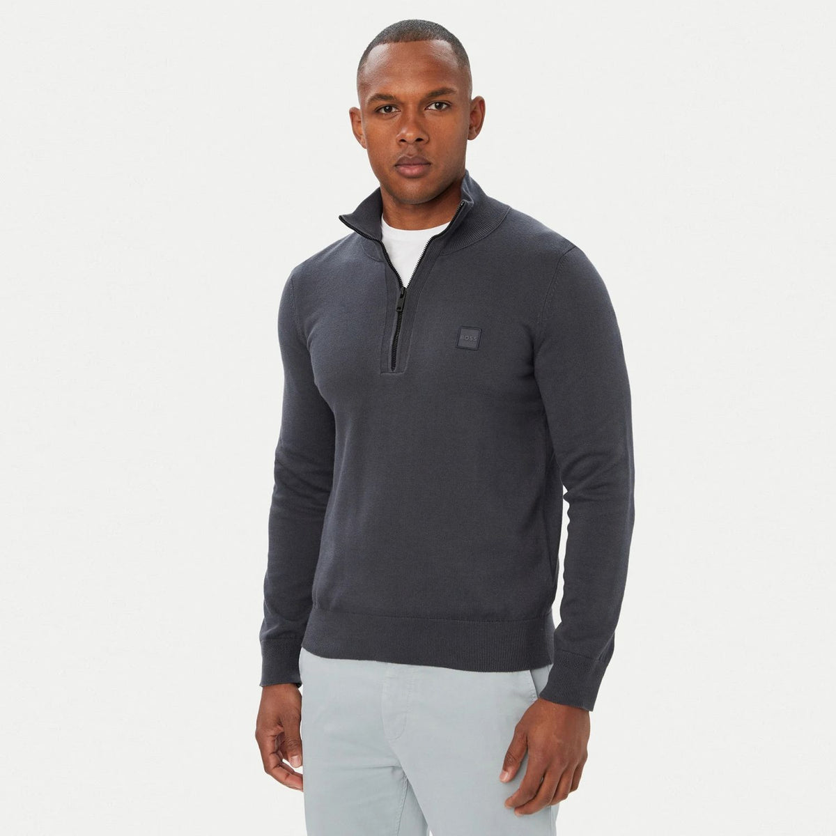 Boss Kanobix Zip Mock Sweater Donker Blauw
