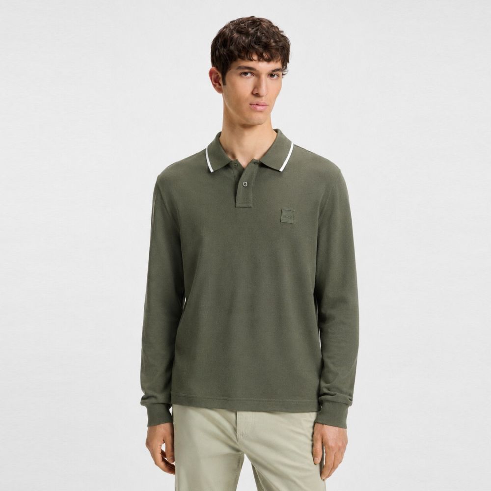 Boss Passerford Longsleeve Polo Donker groen