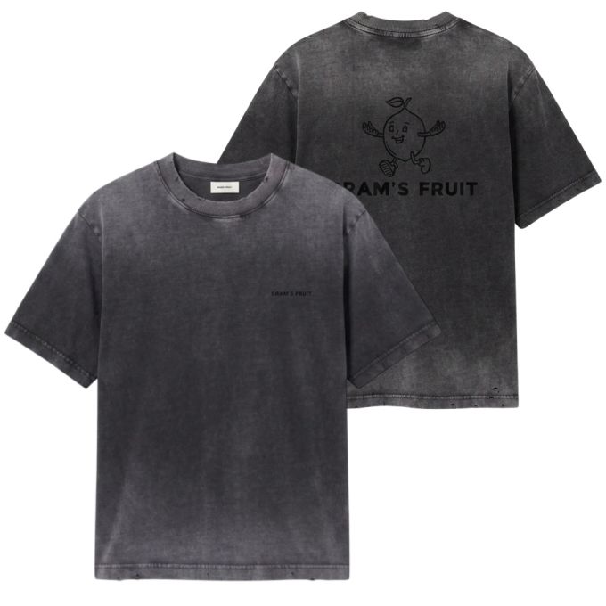 Bram’s Fruit Distressed Big Lemon Outline T-shirt Zwart