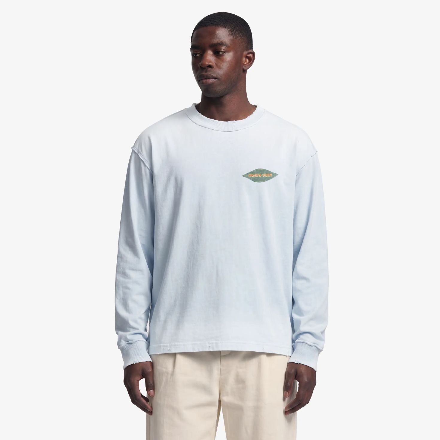 Bram’s Fruit Distressed Leaf Longsleeve T-shirt Licht Blauw