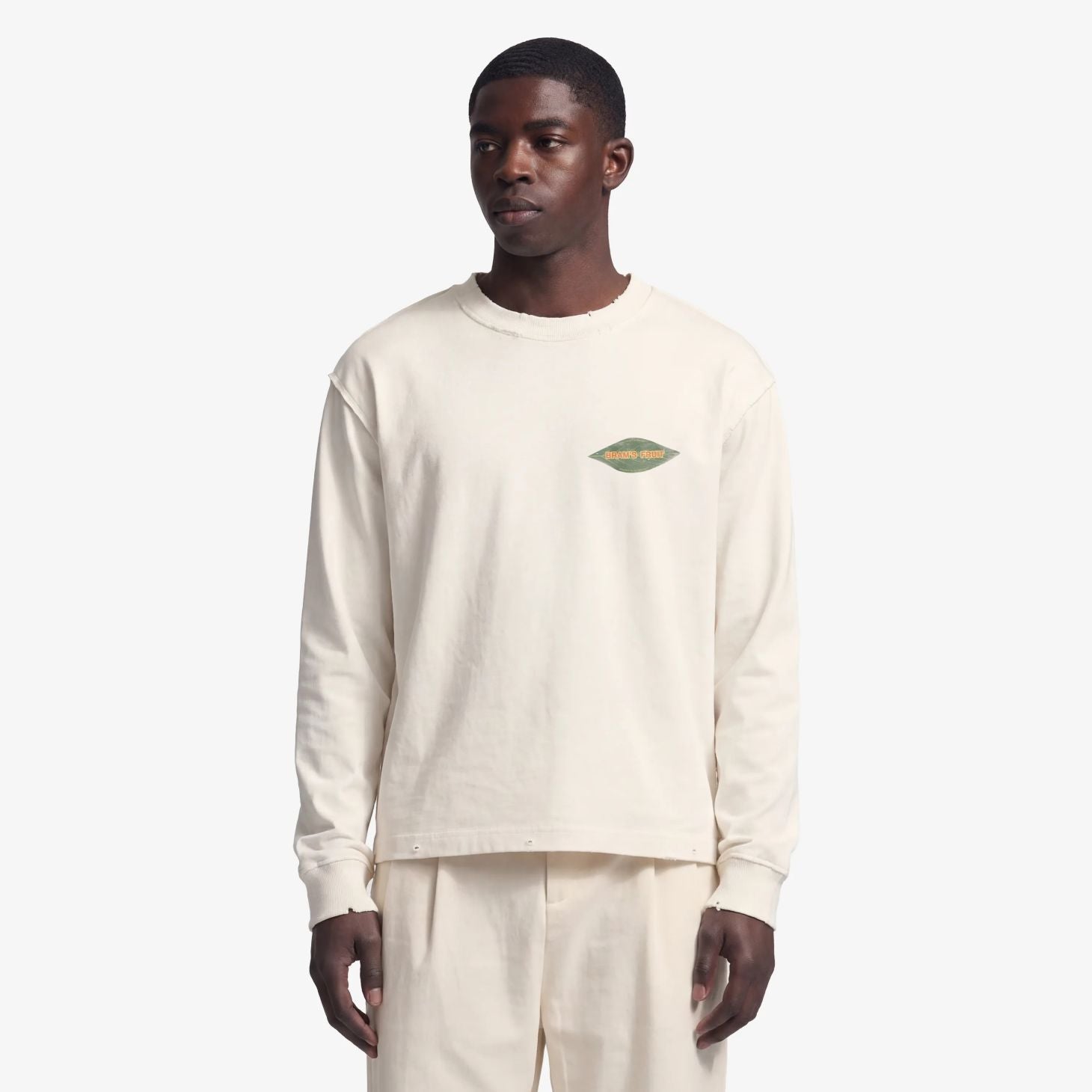 Bram’s Fruit Distressed Leaf Longsleeve T-shirt Off White