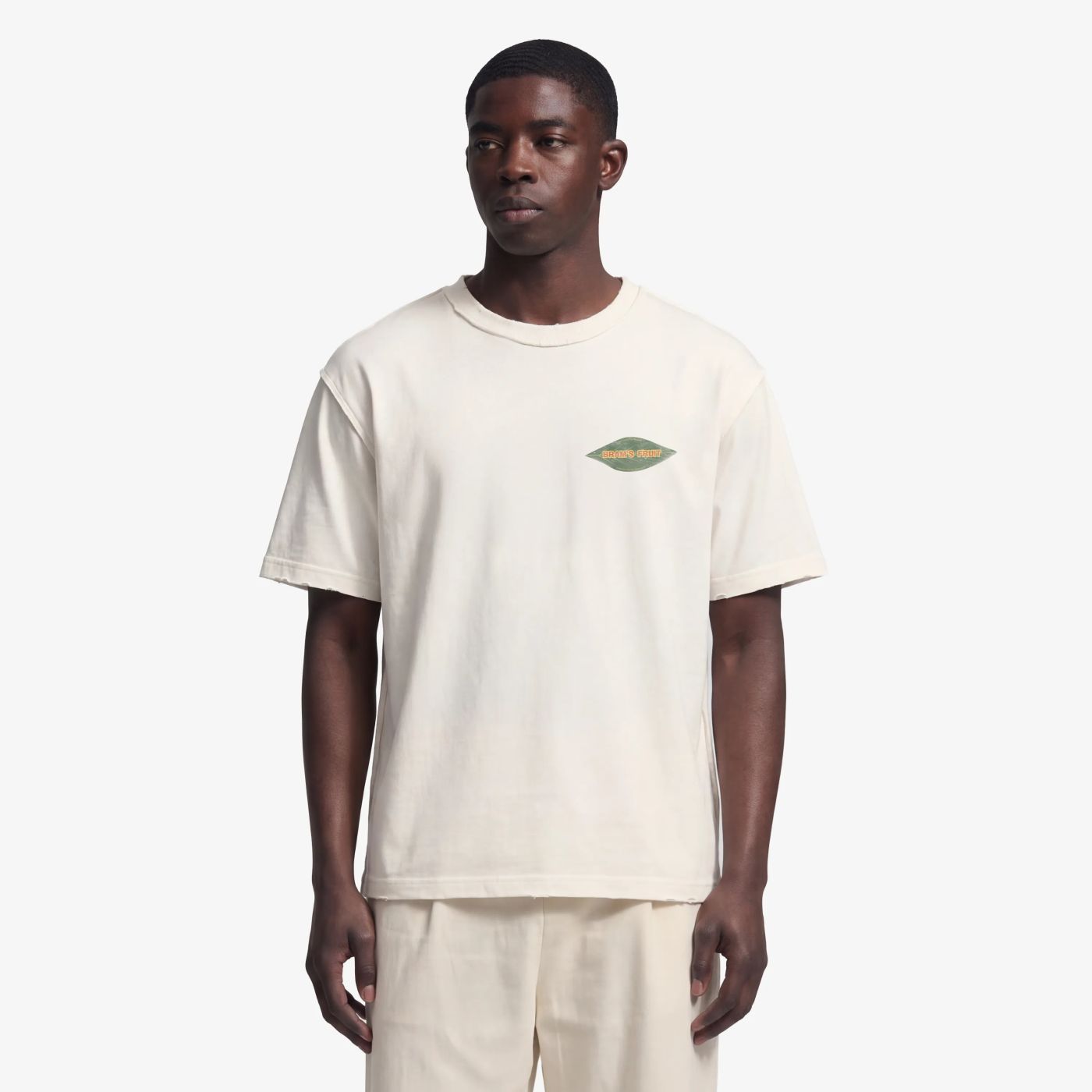 Bram’s Fruit Distressed Leaf T-shirt Off White