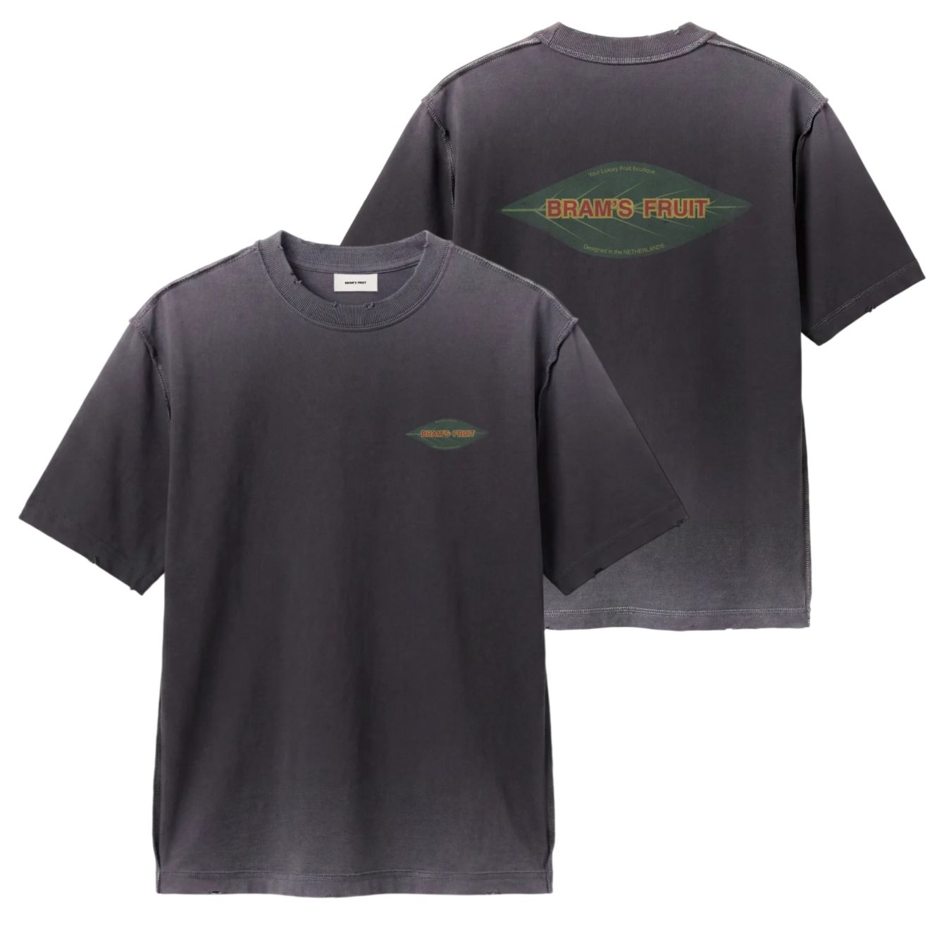 Bram’s Fruit Distressed Leaf T-shirt Zwart