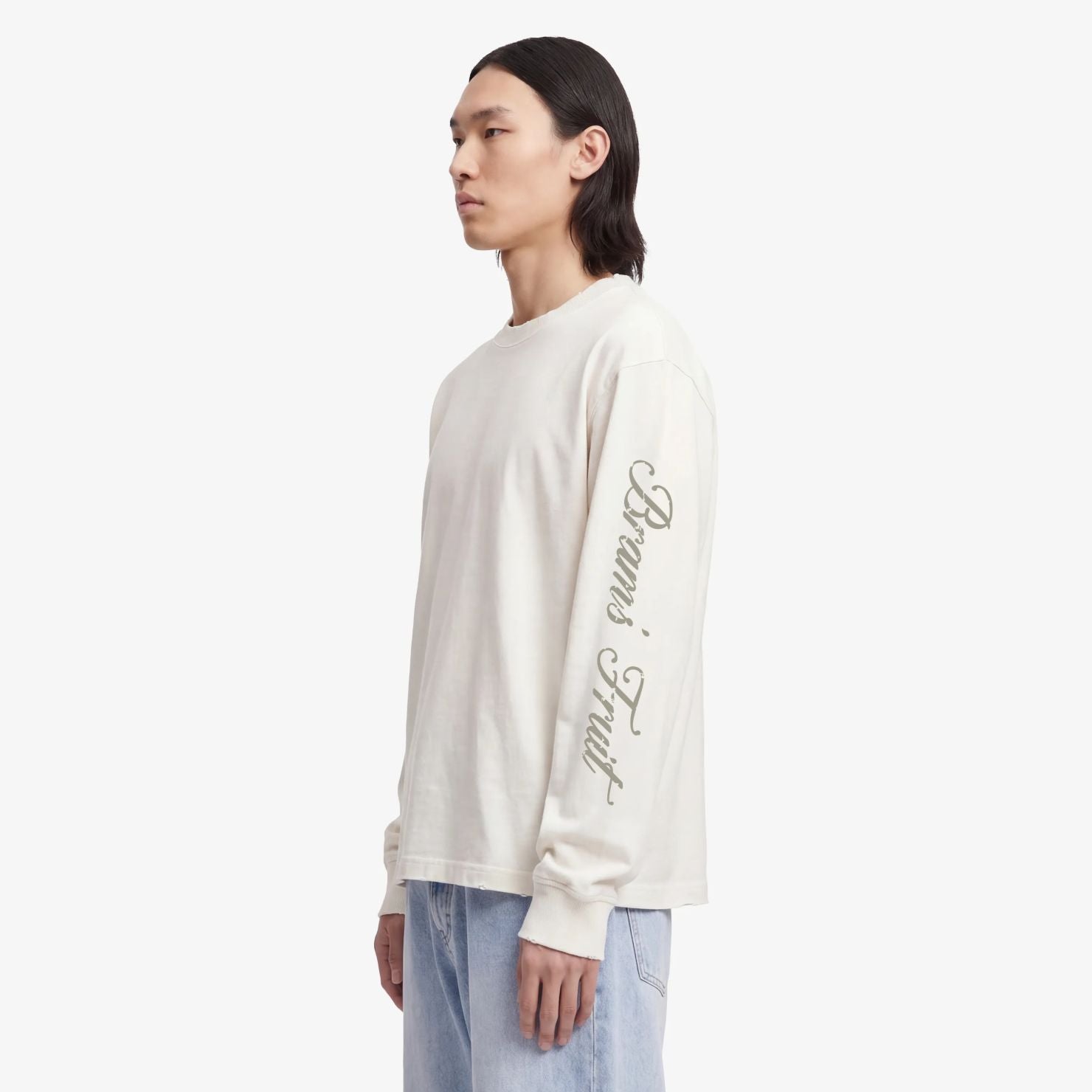 Bram’s Fruit Distressed Script Logo Longsleeve T-shirt Off White