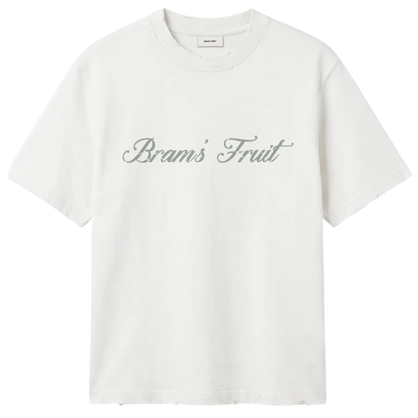 Bram’s Fruit Distressed Script Logo T-shirt Off White