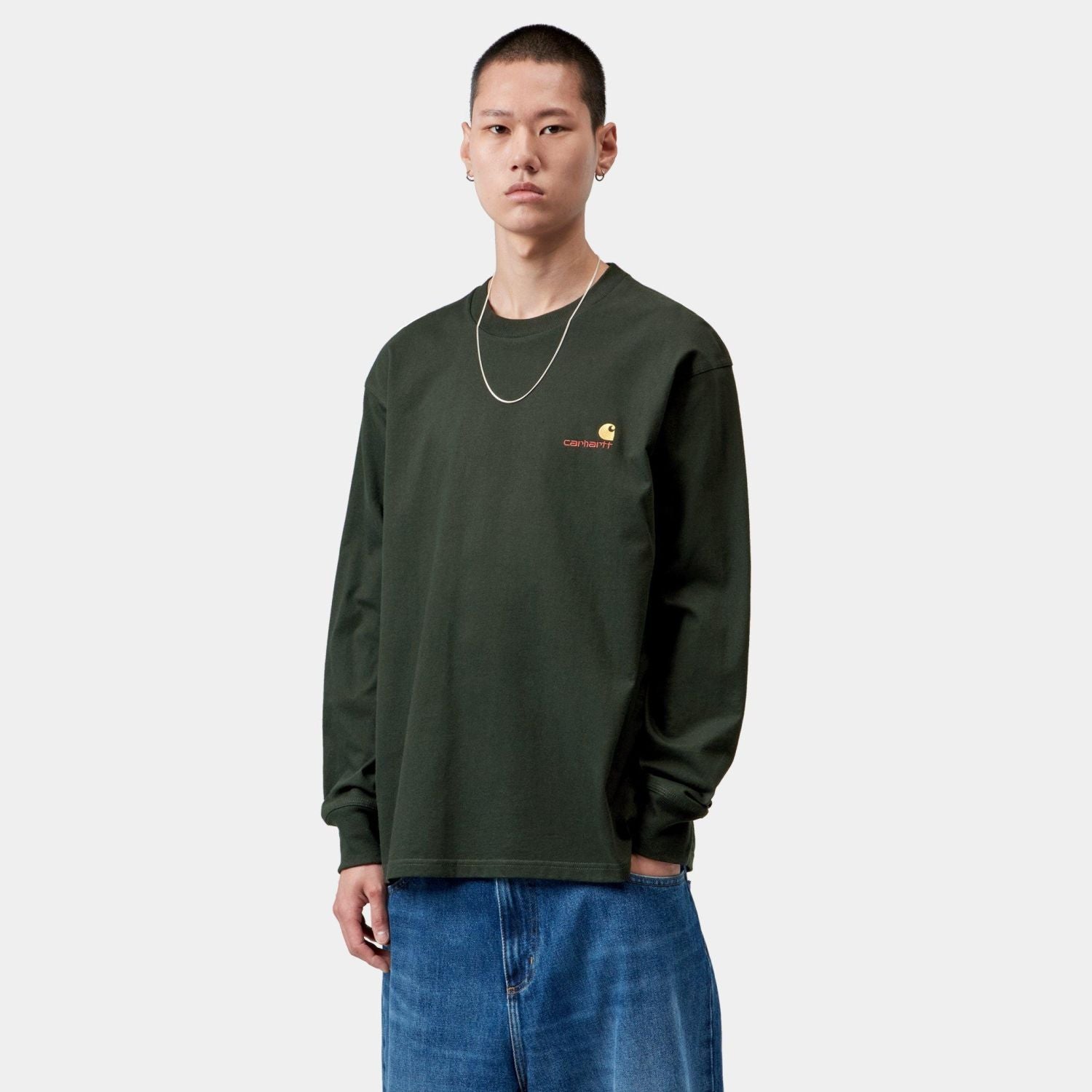 Carhartt WIP American Script Longsleeve T-shirt Donker Groen