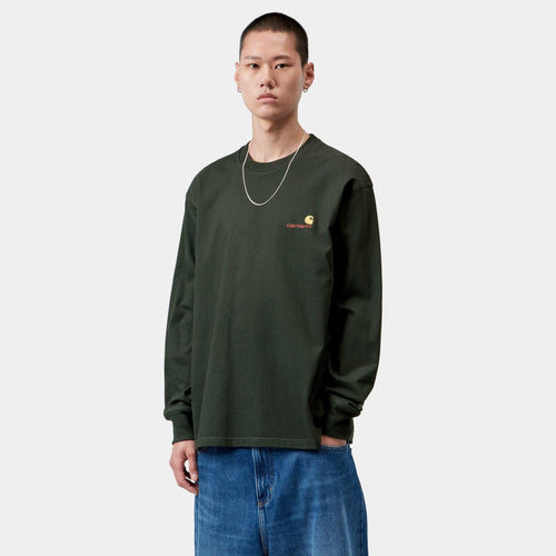 Carhartt WIP American Script Langarm-T-shirt Dunkelgrün