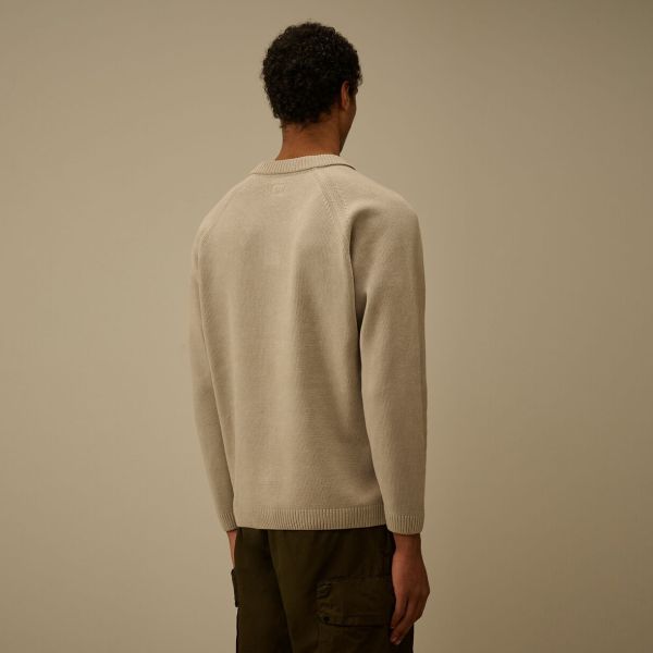 CP Company Chenille Lens Knit Polo Sweater Beige