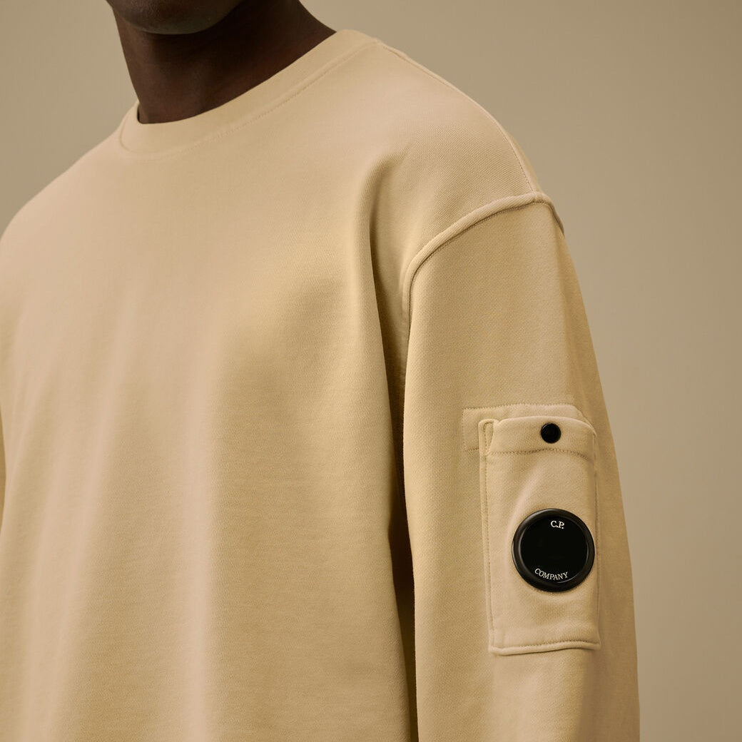 CP Company Cotton Diagonal Fleece Resist Dyed Lens Sweater Beige