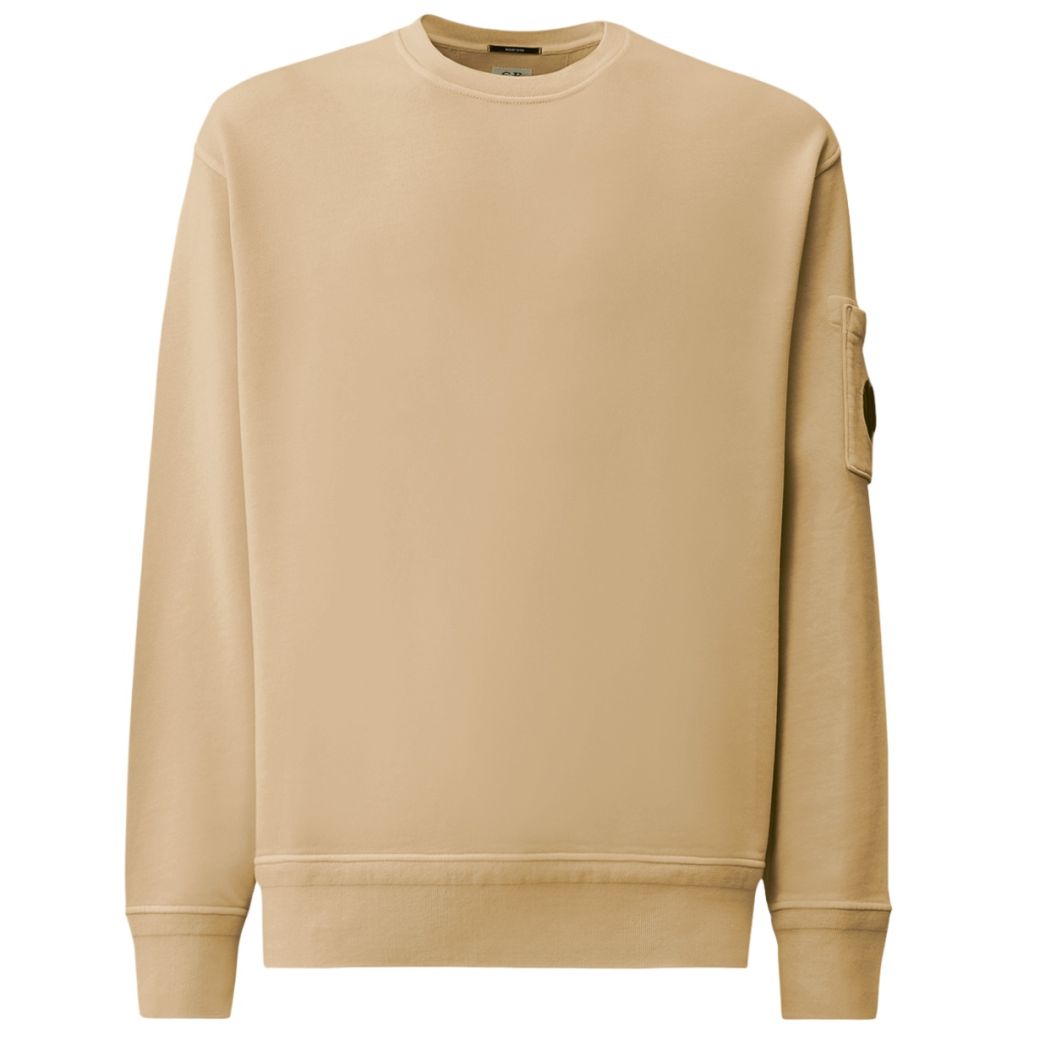 CP Company Cotton Diagonal Fleece Resist Dyed Lens Sweater Beige