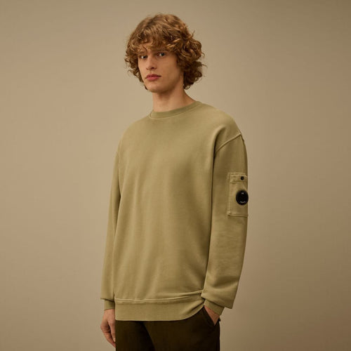 CP Company Cotton Diagonal Fleece Resist Dyed Lens Sweater Donker Groen