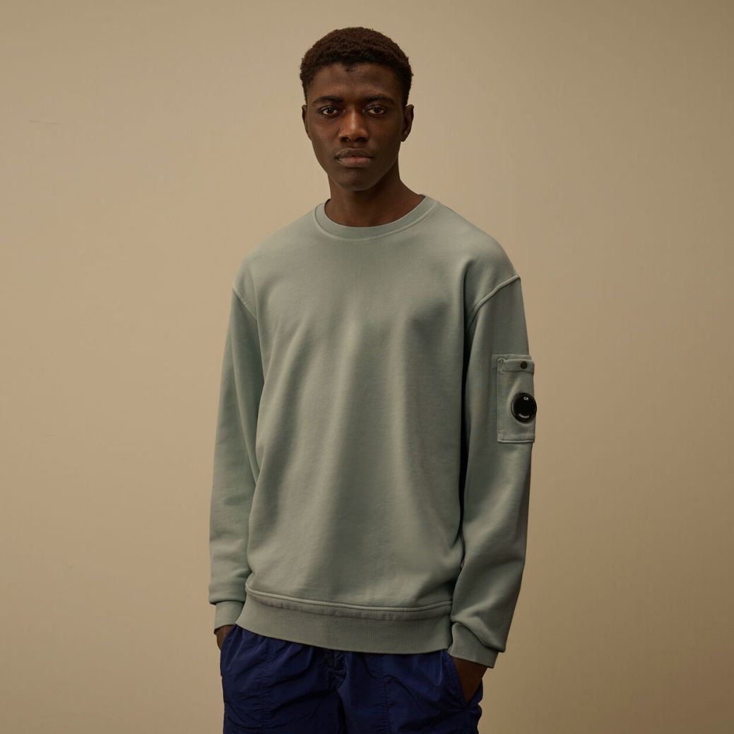 CP Company Cotton Diagonal Fleece Resist Dyed Lens Sweater Licht Blauw
