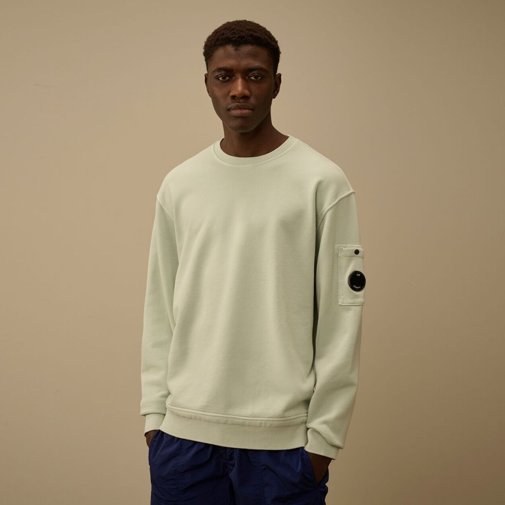 CP Company Cotton Diagonal Fleece Resist Dyed Lens Sweater Mint