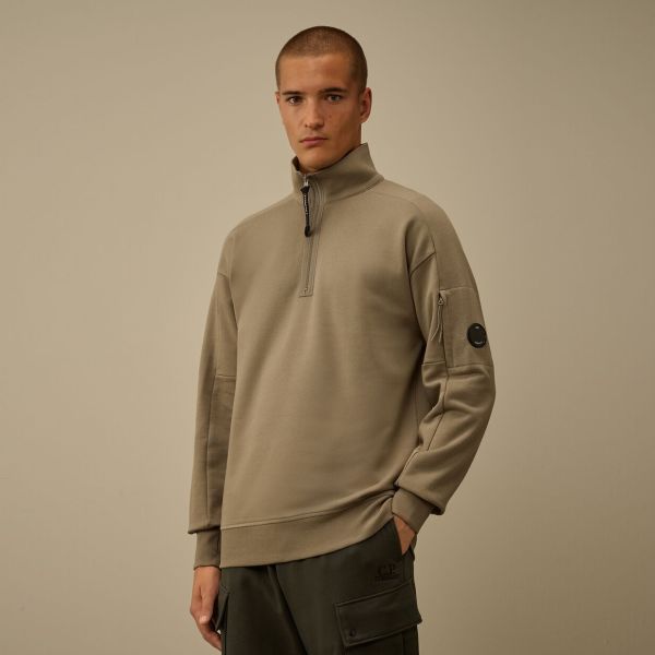 CP Company Diagonal Raised Fleece Half Zip Sweater Grijs