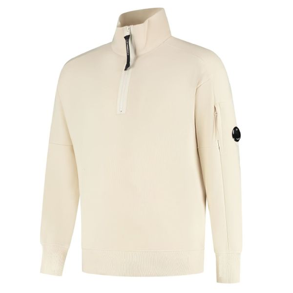 CP Company Diagonal Raised Fleece Half Zip Sweater Beige