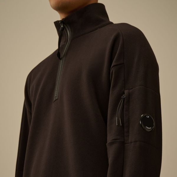 CP Company Diagonal Raised Fleece Half Zip Sweater Zwart