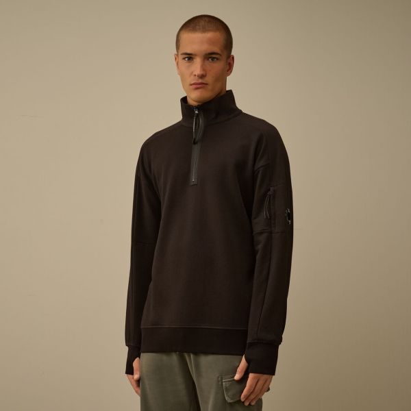 CP Company Diagonal Raised Fleece Half Zip Sweater Zwart