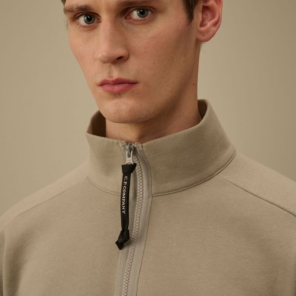 CP Company Diagonal Raised Fleece Lens Half Zip Sweater Beige