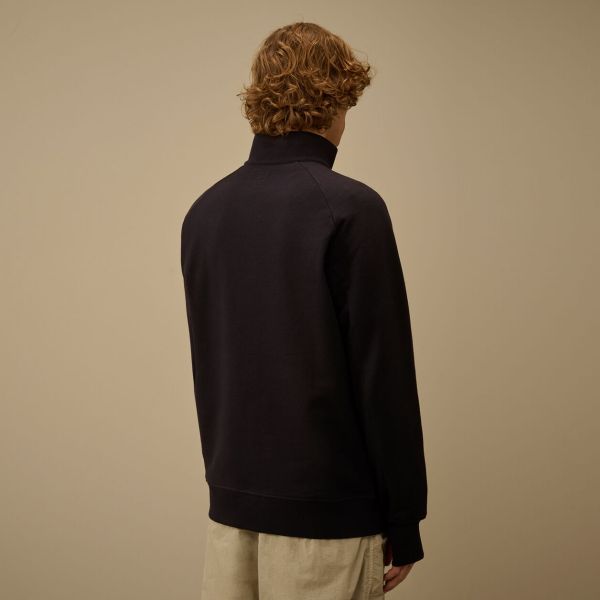 CP Company Diagonal Raised Fleece Lens Half Zip Sweater Navy