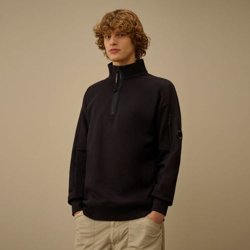 CP Company Diagonal Raised Fleece Lens Half Zip Sweater Navy