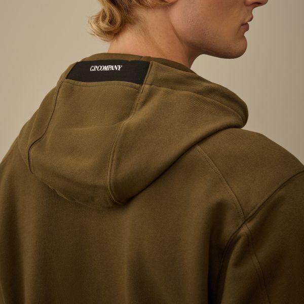 CP Company Diagonal Raised Fleece Lens Hoodie Donker Groen