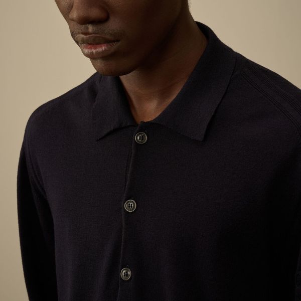 CP Company Extrafine Merino Wool Polo Sweater Navy