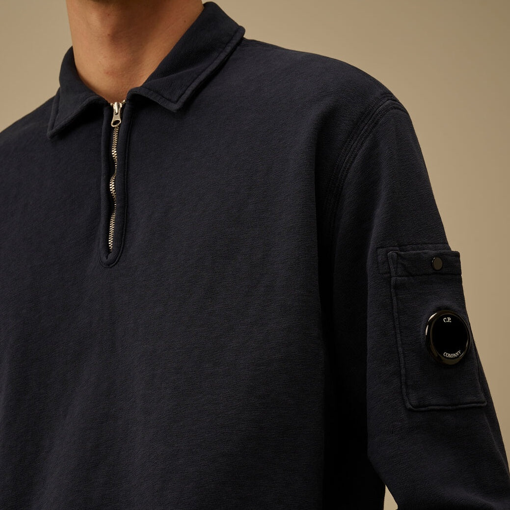 CP Company Malfilè Fleece Lens Half Zip Sweater Navy