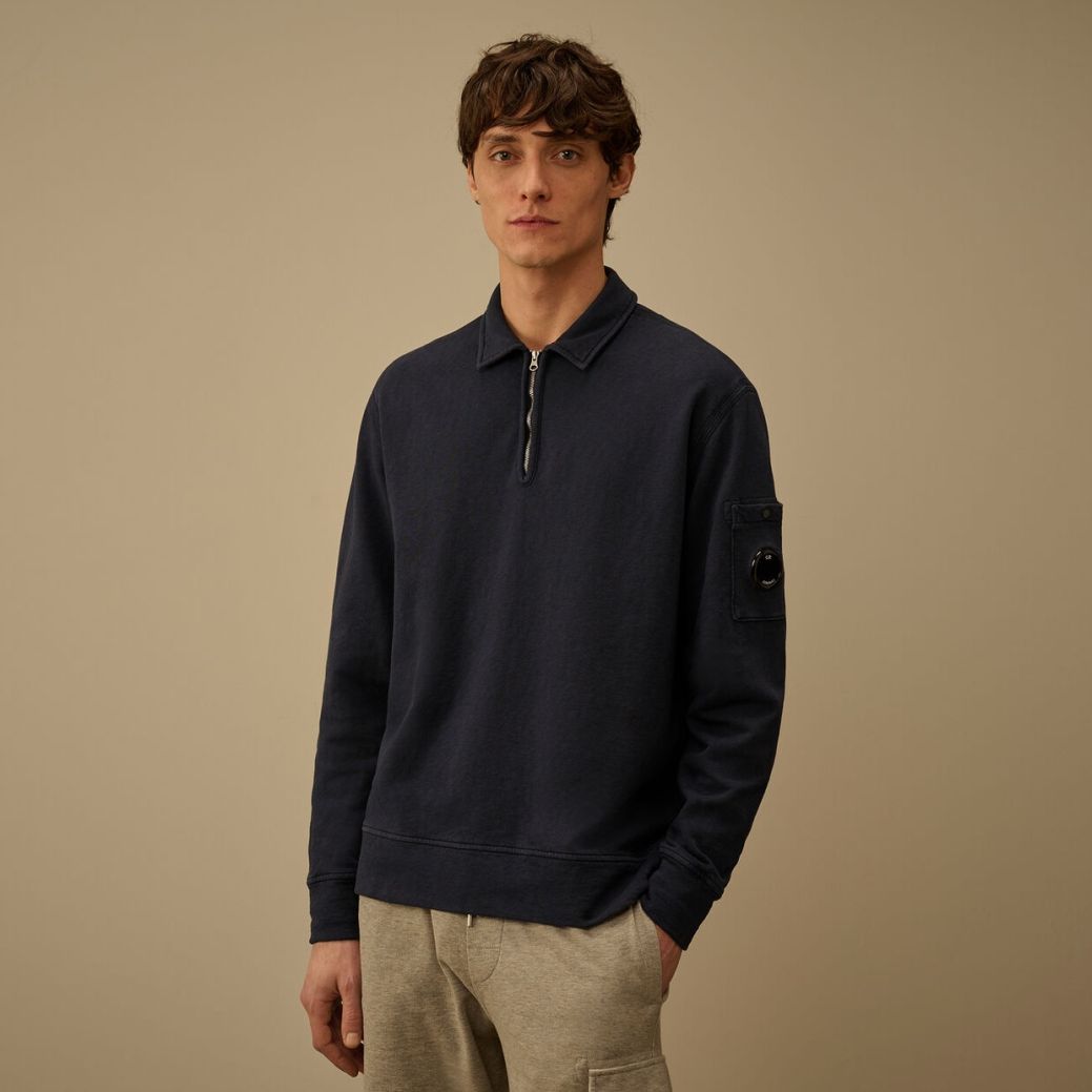 CP Company Malfilè Fleece Lens Half Zip Sweater Navy