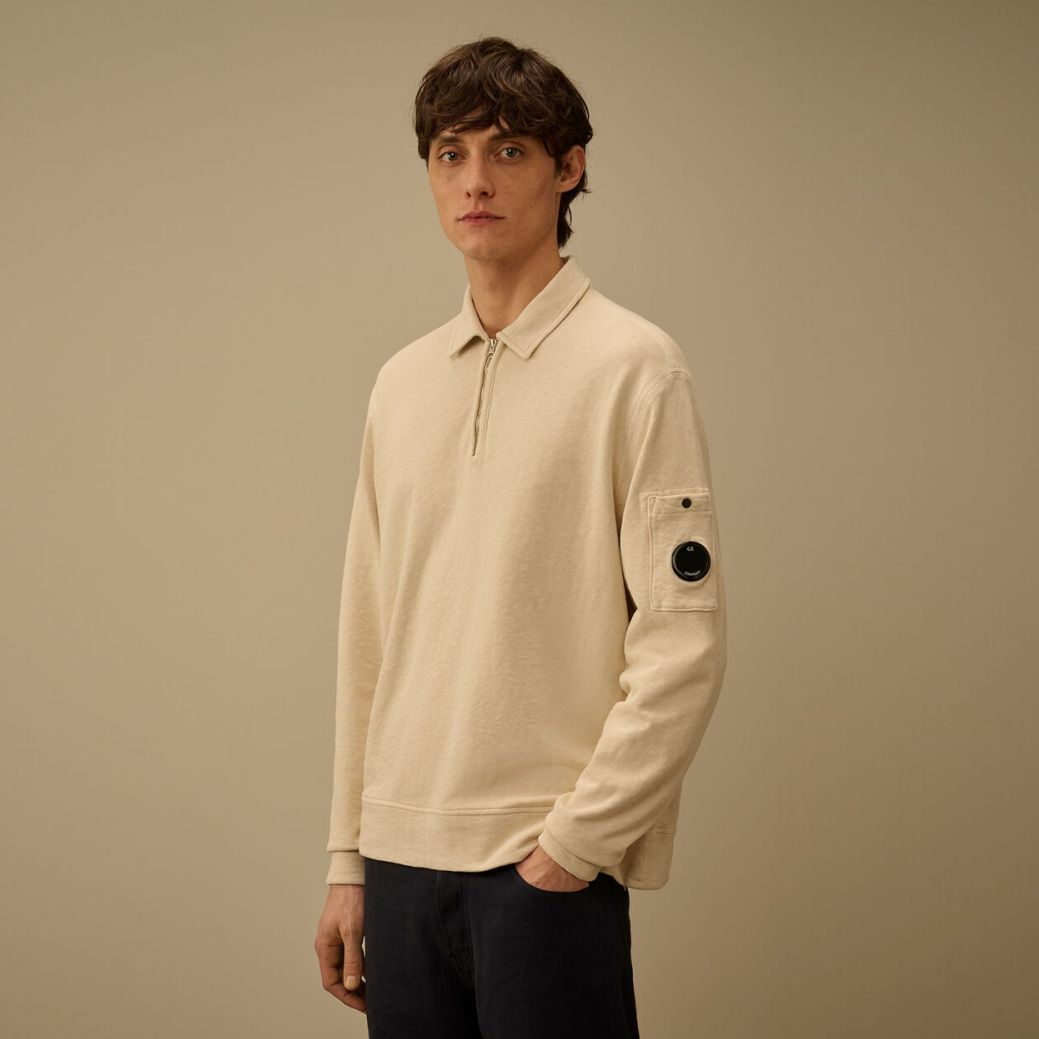 CP Company Malfilè Fleece Lens Half Zip Sweater Off White