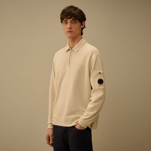CP Company Malfilè Fleece Lens Half Zip Sweater Off White