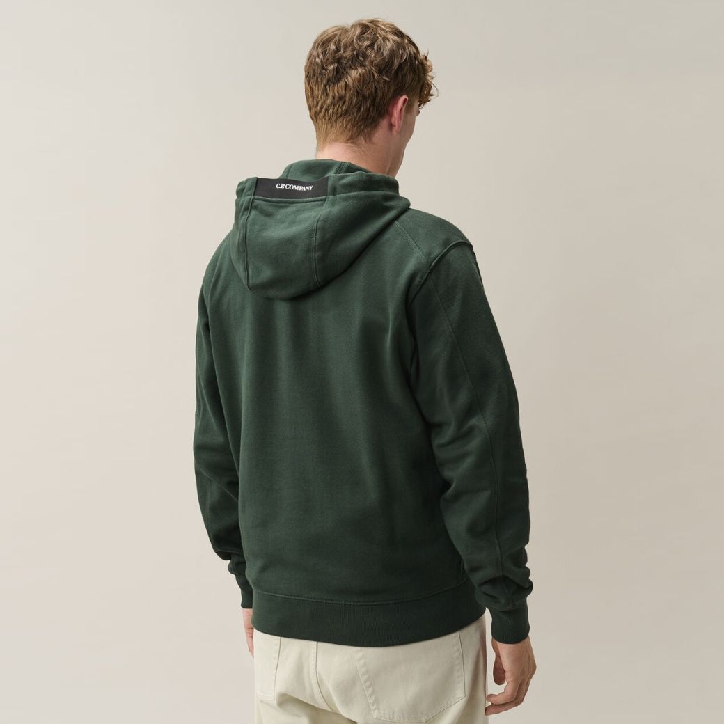 CP Company Diagonal Raised Fleece Lens Hoodie Donker Groen