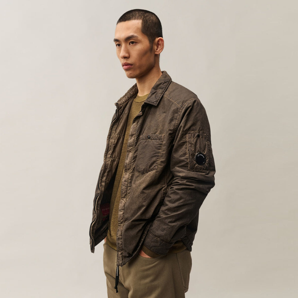 CP Company Flatt Nylon Lens Re-Colour Overshirt Bruin