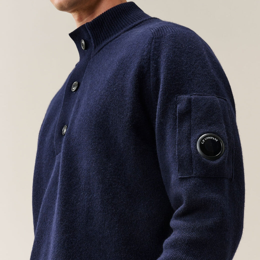 CP Company Lambswool GRS Half Button Lens Sweater Navy