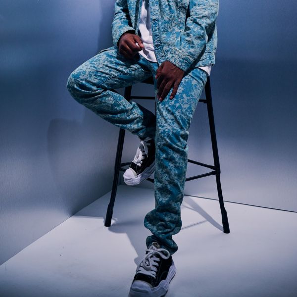Croyez Jacquard Camo Jeans Licht Blauw