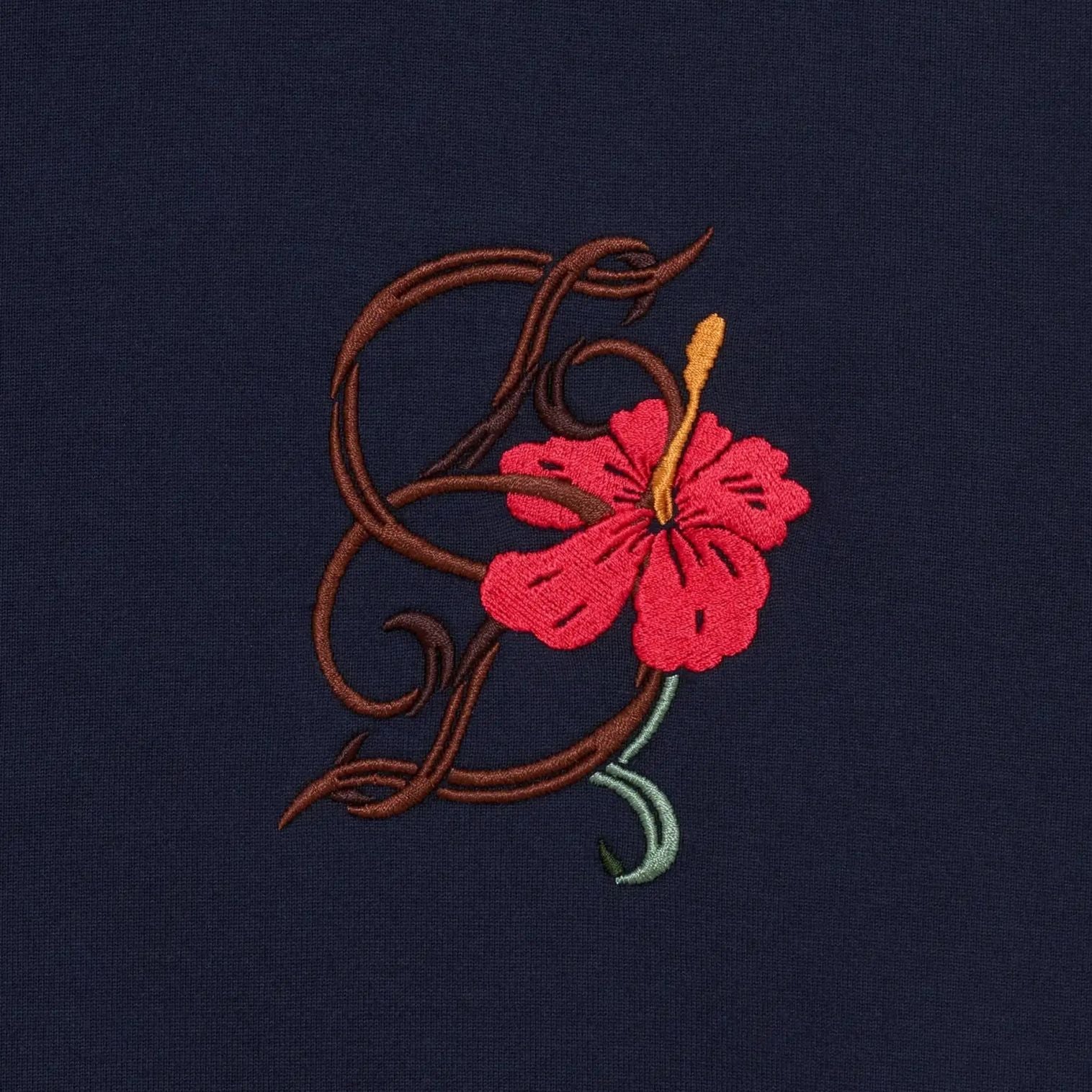 Drôle De Monsieur D Hibiscus Brodée T-shirt Navy