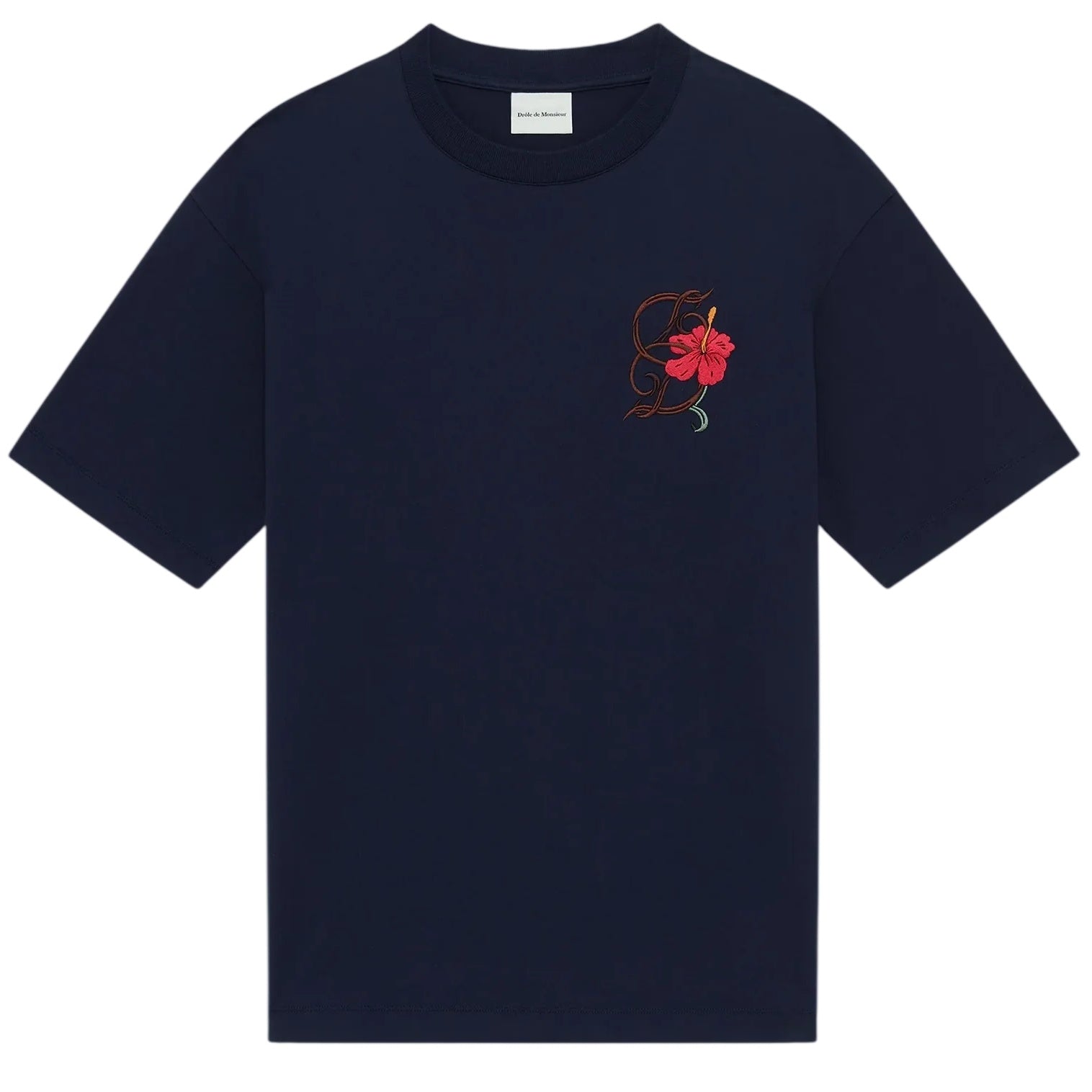 Drôle De Monsieur D Hibiscus Brodée T-shirt Navy