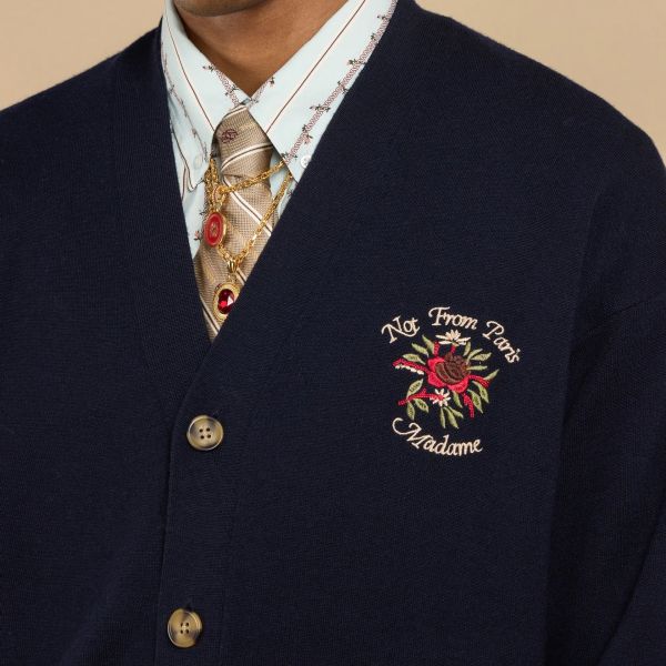 Drôle De Monsieur Slogan Rose Cardigan Navy