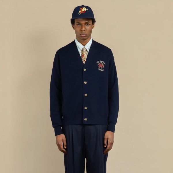 Drôle De Monsieur Slogan Rose Cardigan Navy