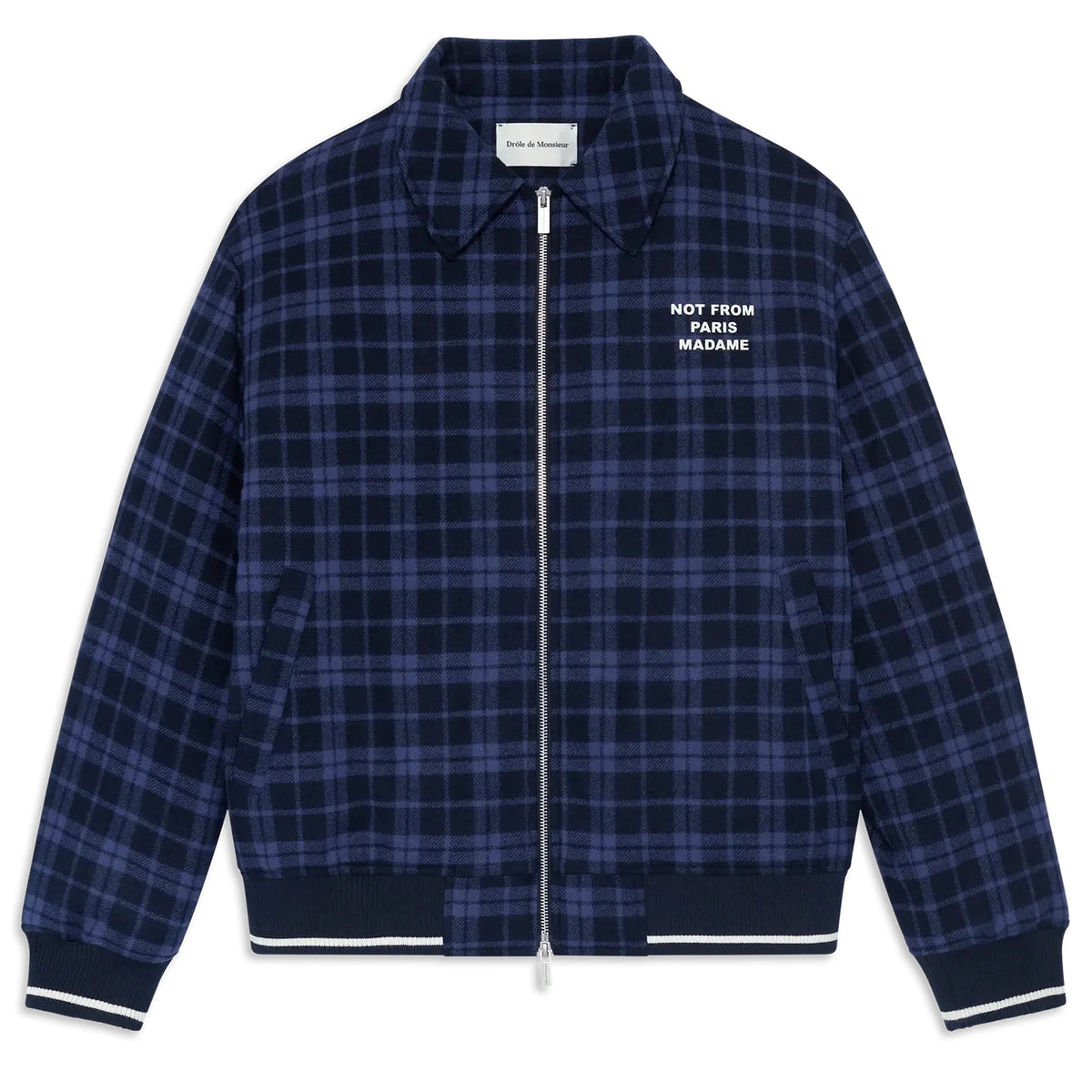 Drôle De Monsieur Checked Slogan Flannel Jack Navy