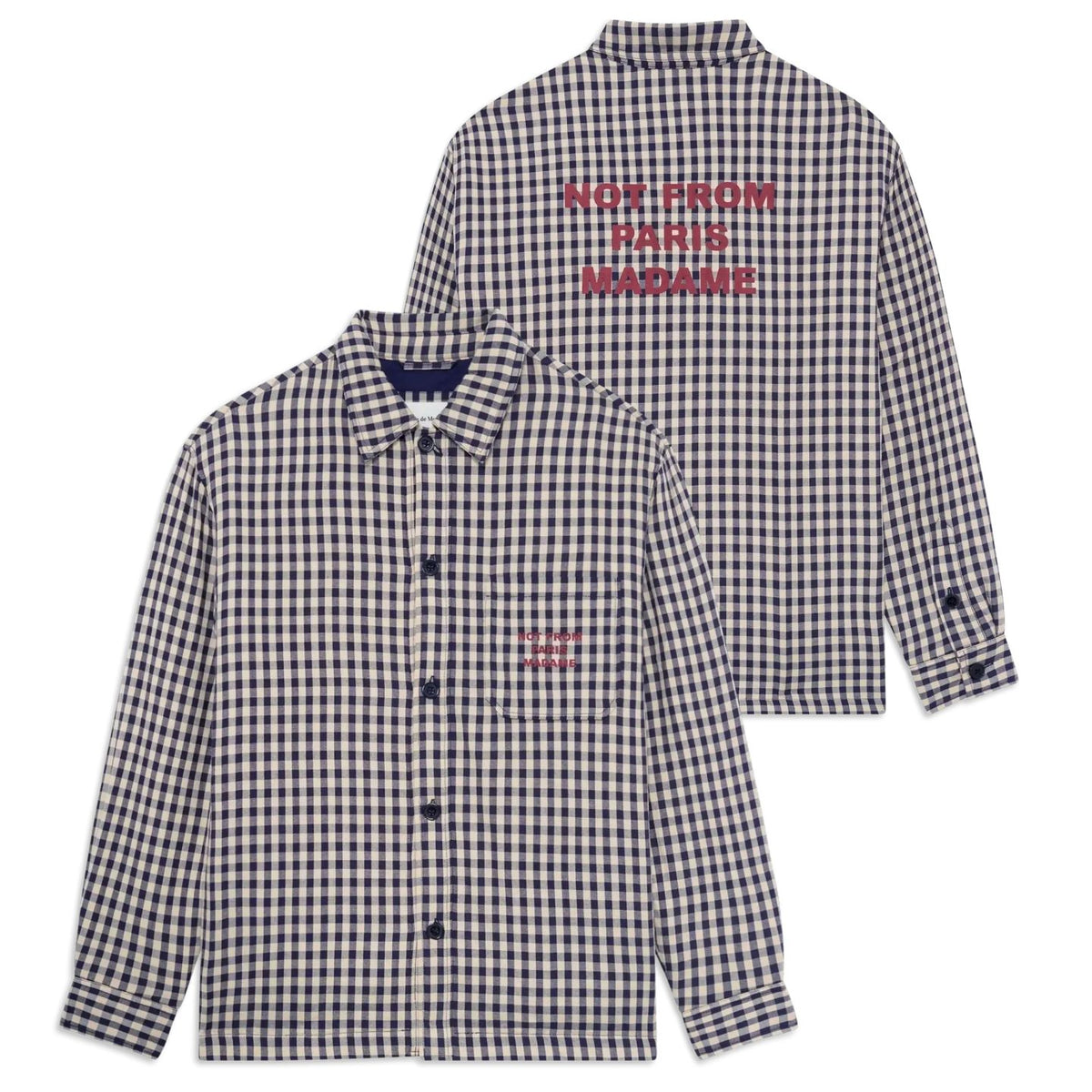 Drôle De Monsieur Checked Slogan Overshirt Beige/Navy