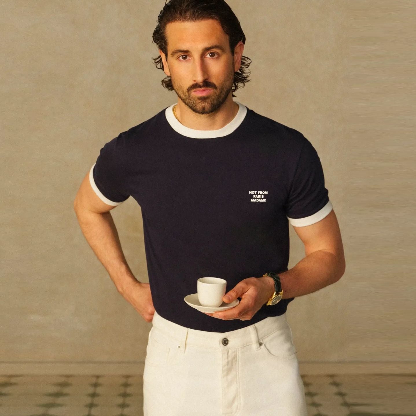 Drôle De Monsieur Contrasted Slogan T-shirt Navy