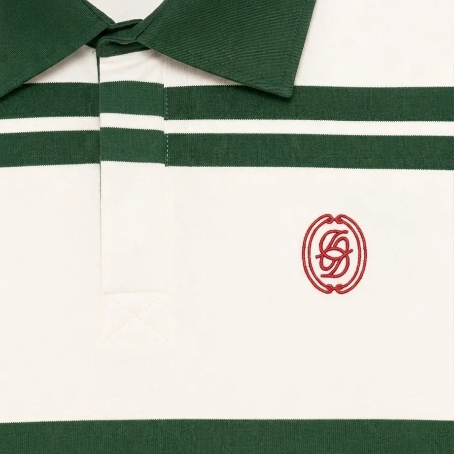 Drôle De Monsieur D Ornament Striped Longsleeve Polo Off White/Groen